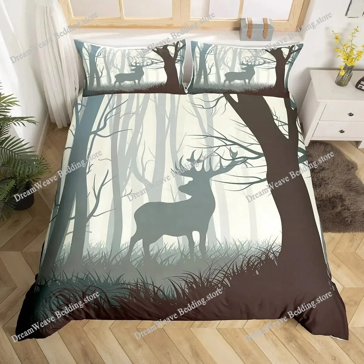 Deer Elk Duvet Cover King Quee - Hunting And Camping In Forest recension och pris
