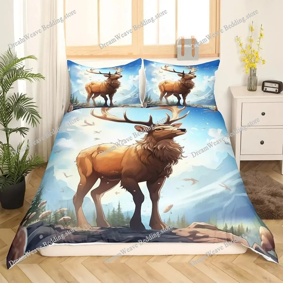 Deer Elk Duvet Cover King Quee - Hunting And Camping In Forest recension och pris
