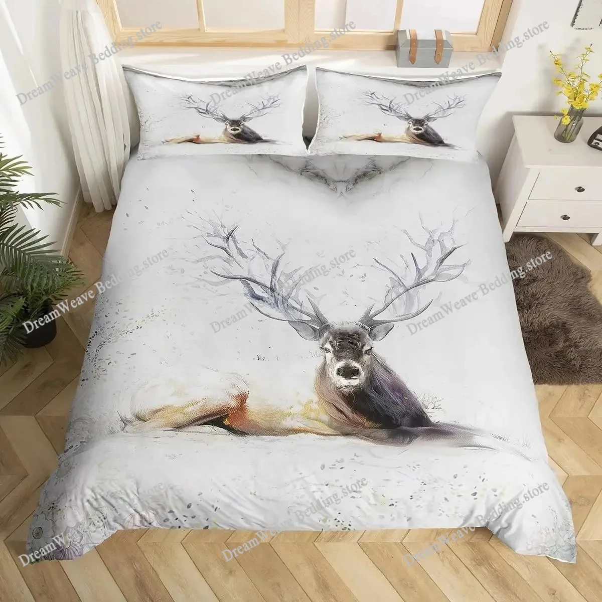 Deer Elk Duvet Cover King Quee - Hunting And Camping In Forest recension och pris