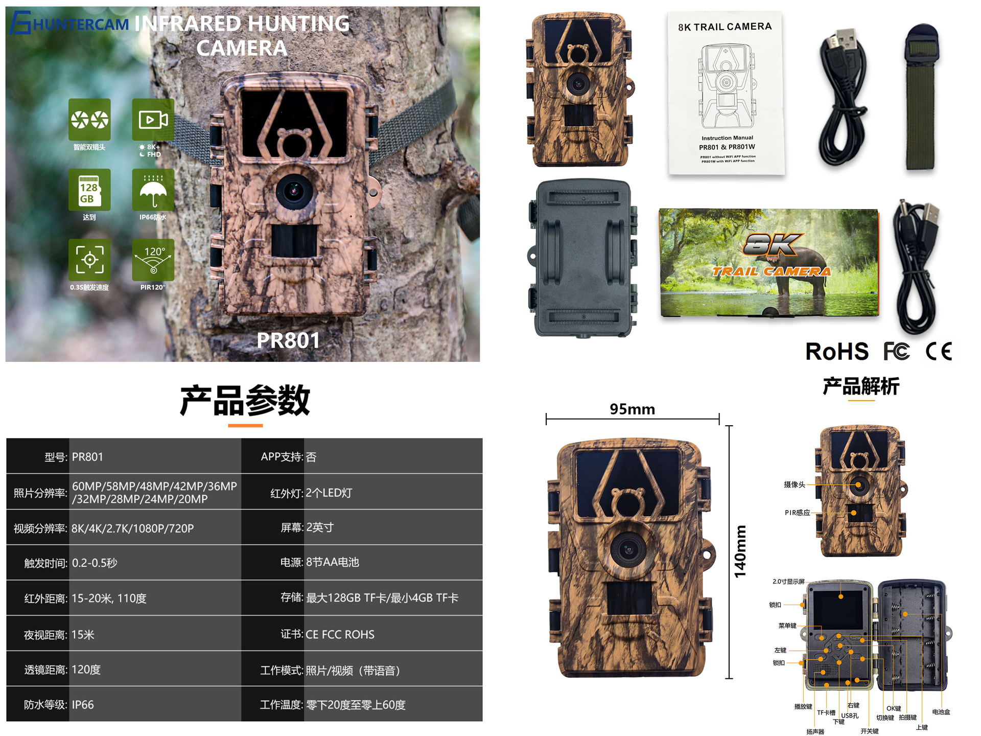 PR801W Ultra Clear 8K Video 60 - Outdoor Hunting Camera Wifi recension och pris